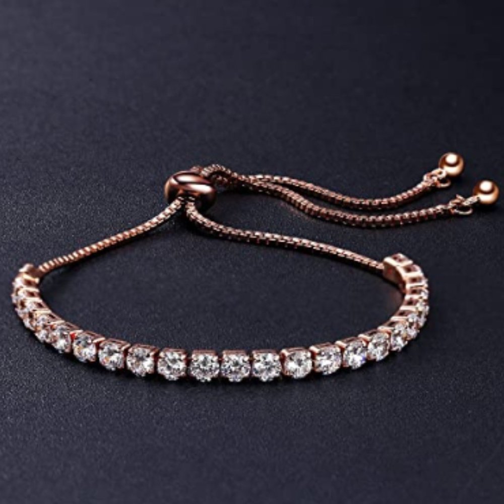 Rose Gold Tennis Bracelet • 4mm Hand-Set CZ • Adjustable • Gift Ready - Picture 2 of 3